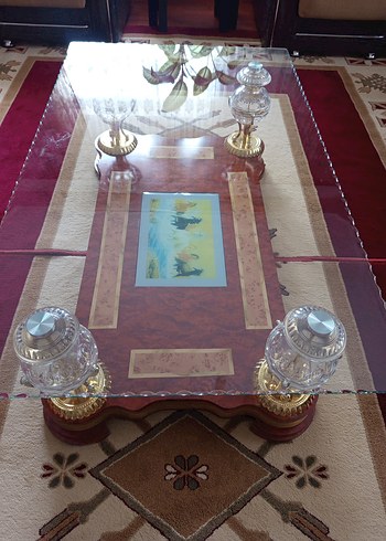 Masif Ahşap & Cam Işıklı Klasik Salon Sehpası  Çok Temiz, Ağır - Görsel 6