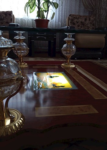 Masif Ahşap & Cam Işıklı Klasik Salon Sehpası  Çok Temiz, Ağır - Görsel 9