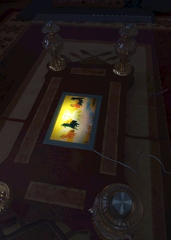 Masif Ahşap & Cam Işıklı Klasik Salon Sehpası  Çok Temiz, Ağır - Görsel 3