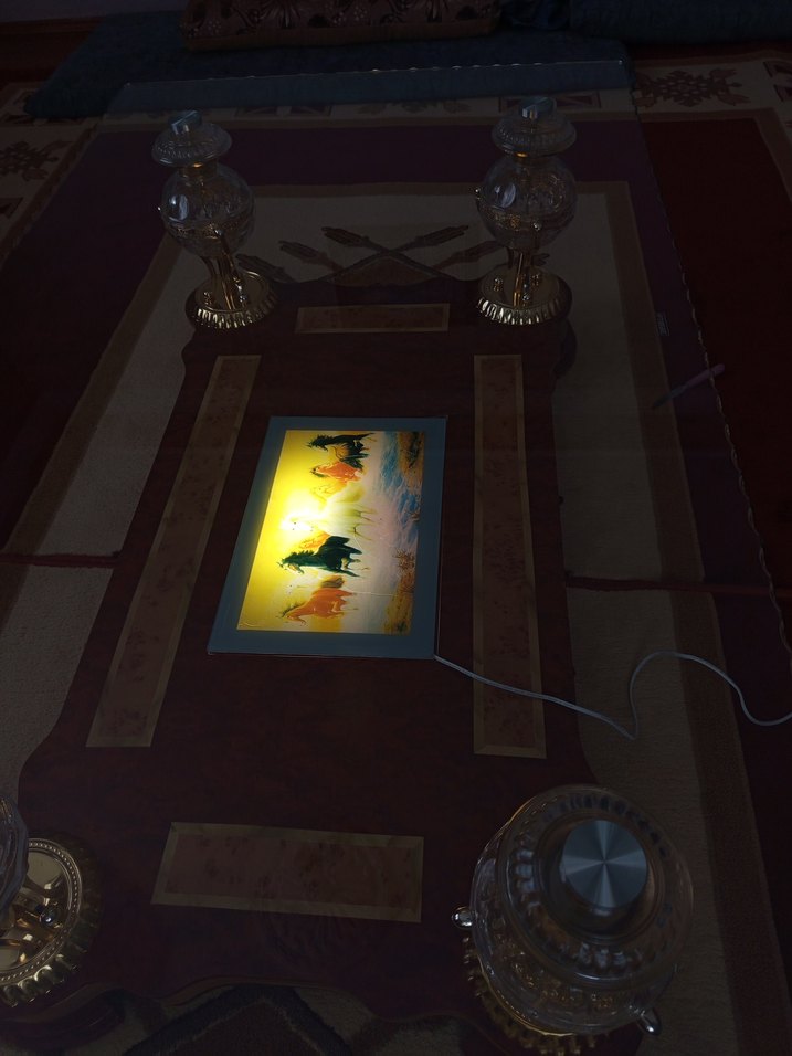 Masif Ahşap & Cam Işıklı Klasik Salon Sehpası  Çok Temiz, Ağır - Görsel 5