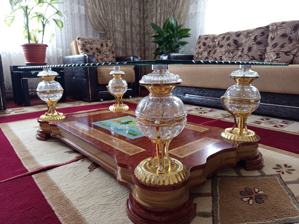 Masif Ahşap & Cam Işıklı Klasik Salon Sehpası  Çok Temiz, Ağır - Görsel 4