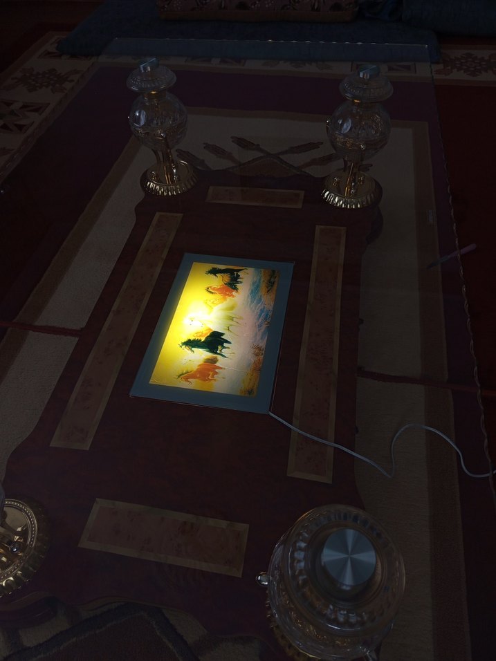 Masif Ahşap & Cam Işıklı Klasik Salon Sehpası  Çok Temiz, Ağır - Görsel 3