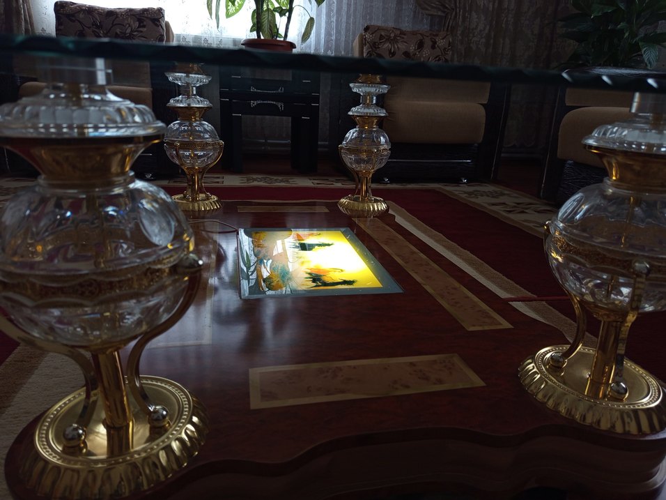 Masif Ahşap & Cam Işıklı Klasik Salon Sehpası  Çok Temiz, Ağır - Görsel 2