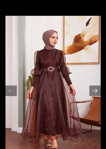Kahverengi Parlak Uzun Abiye Elbise - Görsel 3