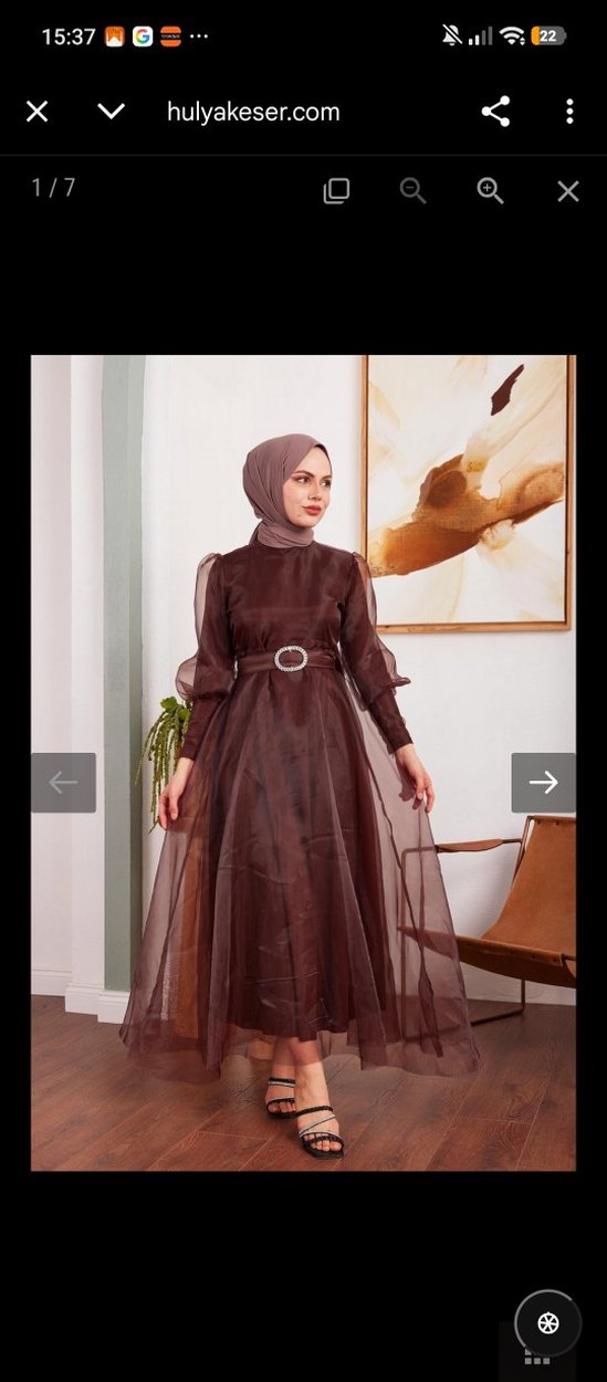 Kahverengi Parlak Uzun Abiye Elbise - Görsel 3