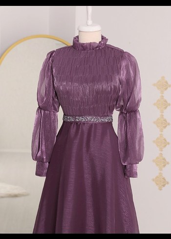 Lila Drapeli Uzun Abiye Elbise - Görsel 3