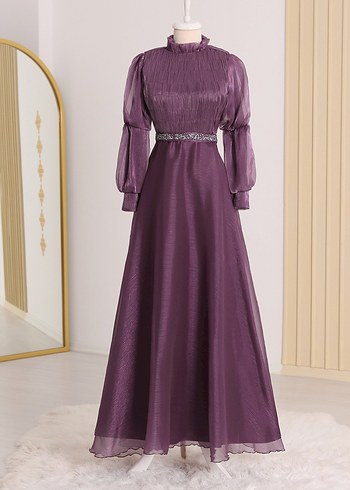 Lila Drapeli Uzun Abiye Elbise - Görsel 4