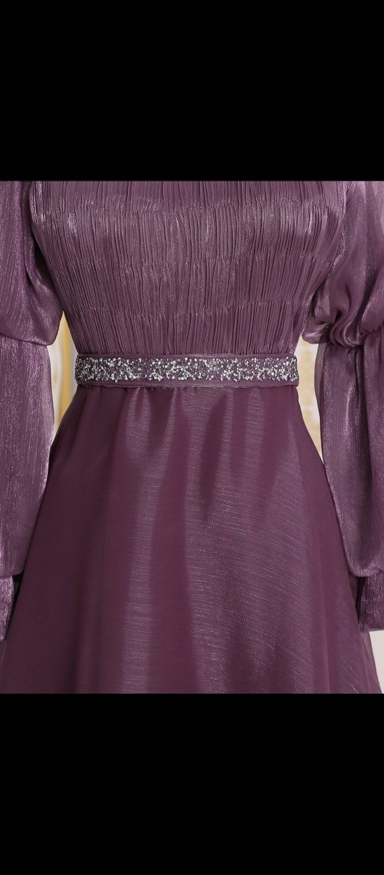 Lila Drapeli Uzun Abiye Elbise - Görsel 2