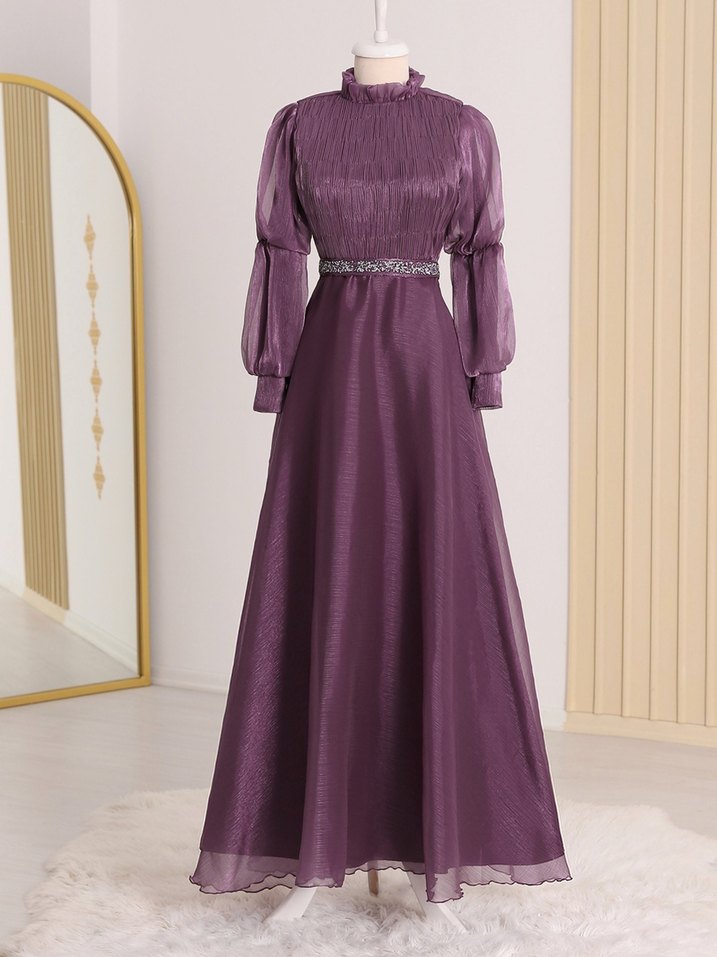 Lila Drapeli Uzun Abiye Elbise - Görsel 4