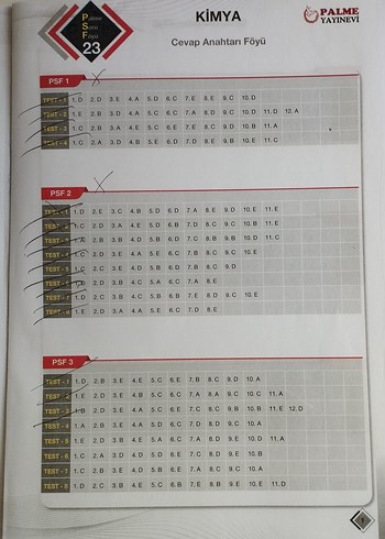  Palme PSF Kimya Soru Föyleri - Yeni Öğretim Programı