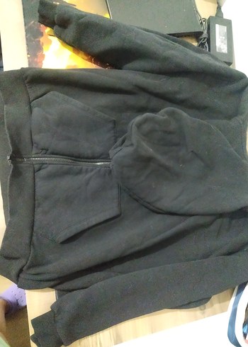 Unisex Siyah Kapüşonlu Fermuarlı Oversize L Sweatshirt