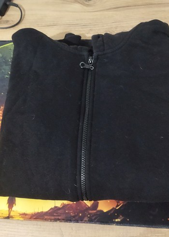 l Beden Unisex Siyah Kapüşonlu Fermuarlı Oversize L Sweatshirt