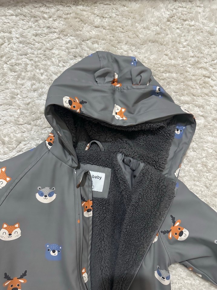 Gri Baskılı Kürklü Bebek  astronot mont - Görsel 3