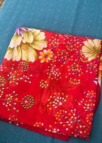 Kırmızı Çiçek Desenli Bohem Kadın Fuları yazma - Görsel 2