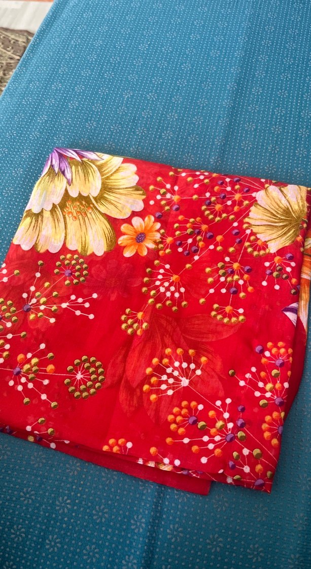 Kırmızı Çiçek Desenli Bohem Kadın Fuları yazma - Görsel 2