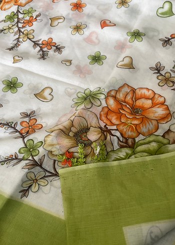 Bohem Yeşil Çiçek Desenli Kadın Fular yazma - Görsel 4