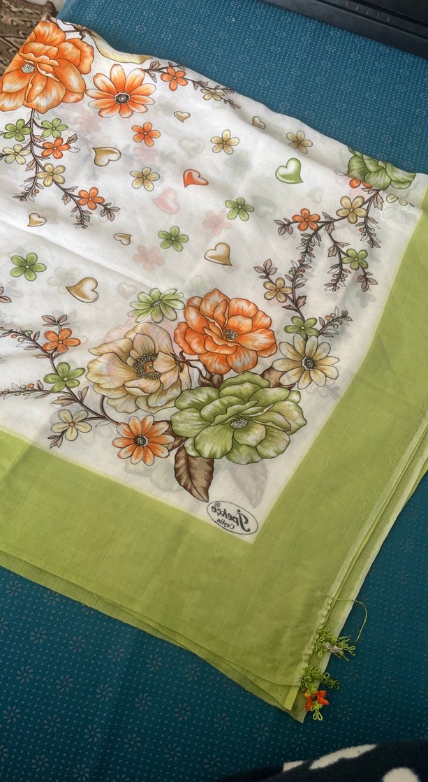 Bohem Yeşil Çiçek Desenli Kadın Fular yazma - Görsel 3