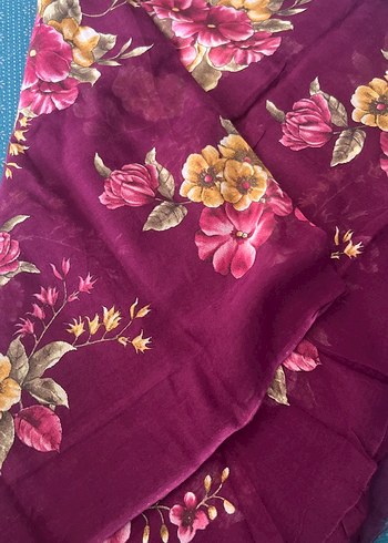Bordo İpek Görünümlü Çiçek Desenli Kadın Fular yazma - Görsel 2