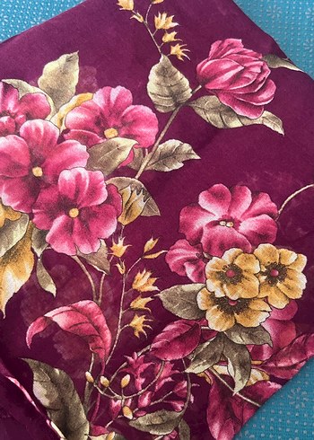 Bordo İpek Görünümlü Çiçek Desenli Kadın Fular yazma - Görsel 3