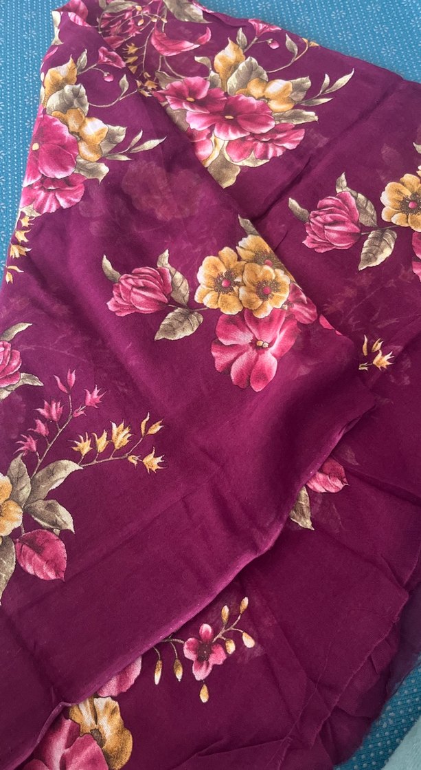 Bordo İpek Görünümlü Çiçek Desenli Kadın Fular yazma - Görsel 2