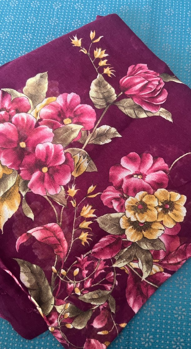 Bordo İpek Görünümlü Çiçek Desenli Kadın Fular yazma - Görsel 3