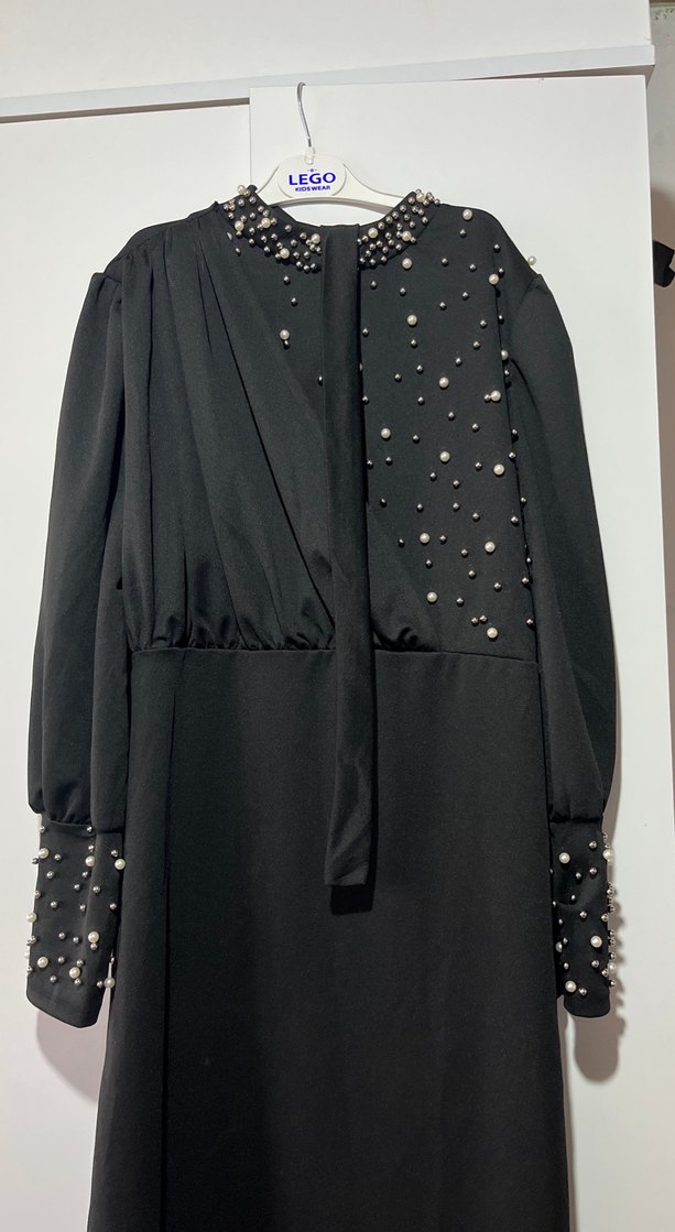 Uzun Kollu Siyah Drapeli Gotik Elbise - Görsel 2