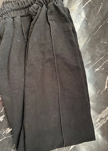 Kadın Siyah Nakışlı Keten Rahat Paça Eşofman - Görsel 2