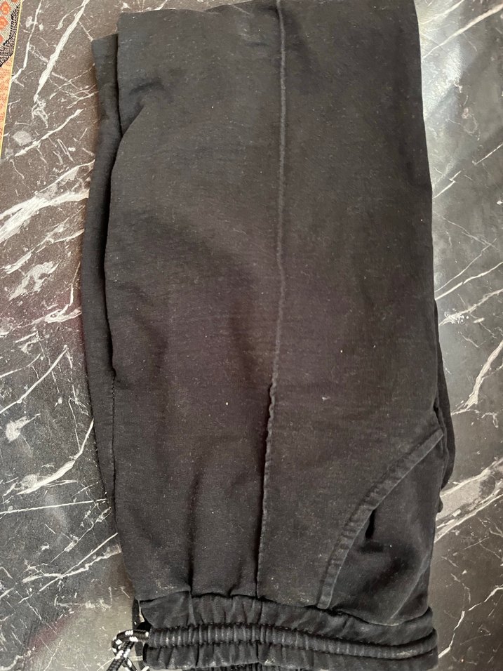 Kadın Siyah Nakışlı Keten Rahat Paça Eşofman - Görsel 3