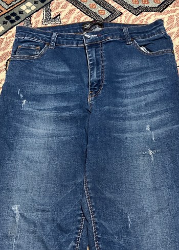 Kadın Koyu Mavi Bol Kesim Denim Pantolon - Görsel 2