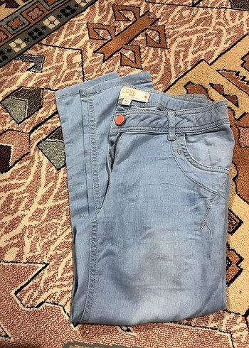 Düğmeli Gri Mavi Kadın Denim Pantolon - Görsel 3