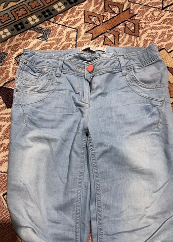 Düğmeli Gri Mavi Kadın Denim Pantolon - Görsel 2