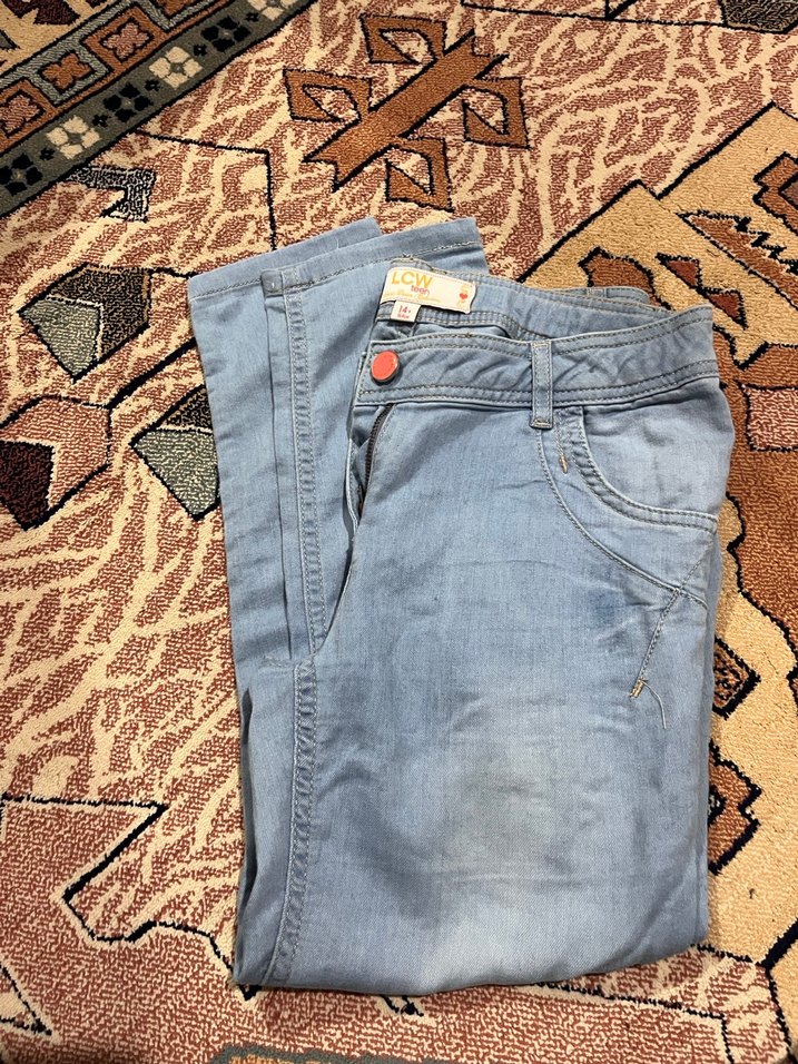 Düğmeli Gri Mavi Kadın Denim Pantolon - Görsel 3