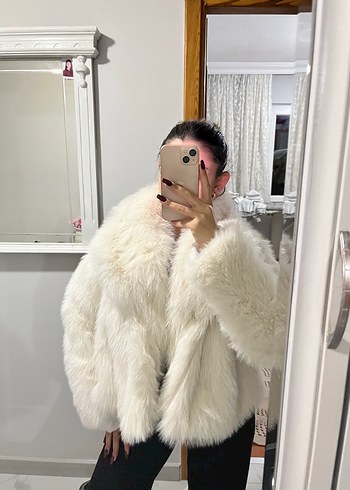 Diğer Beyaz Midi Boy Kürk Detaylı Kadın Mont