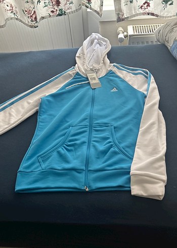 Adidas Mavi Kapüşonlu Fermuarlı Kadın Eşofman Üstü