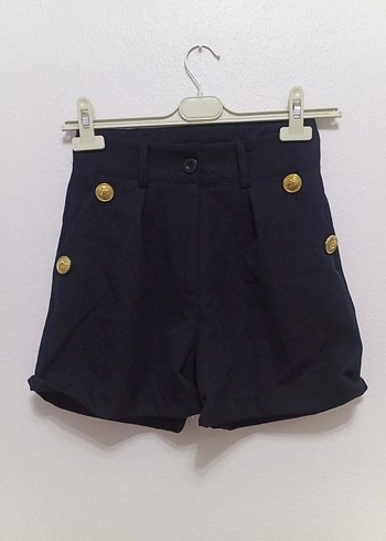 Düğmeli Yüksek Bel Lacivert Mini Şort - Görsel 3