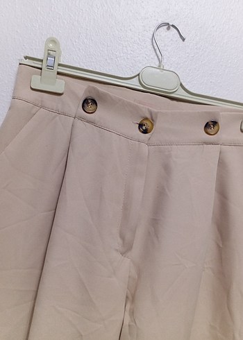 Bej Düğmeli Kadın Kumaş Pantolon - Görsel 3