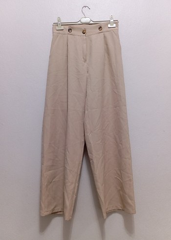 Bej Düğmeli Kadın Kumaş Pantolon - Görsel 2