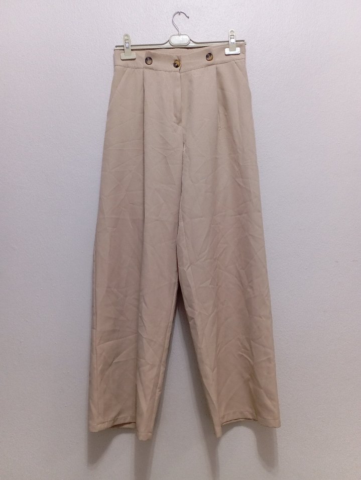 Bej Düğmeli Kadın Kumaş Pantolon - Görsel 2