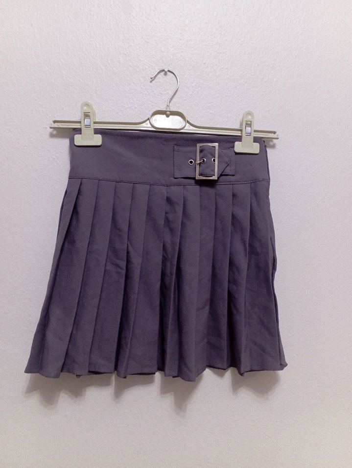 Gri Kemerli Mini Etek - Görsel 2