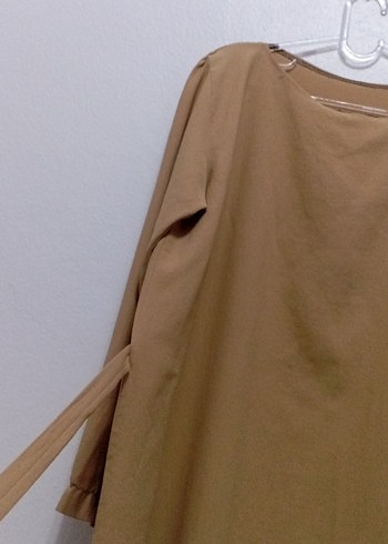 Bej Uzun Keten Elbise - Görsel 3