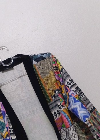 Renkli Püsküllü Uzun Bohem Kadın Kimono - Görsel 5