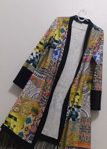 Renkli Püsküllü Uzun Bohem Kadın Kimono - Görsel 2