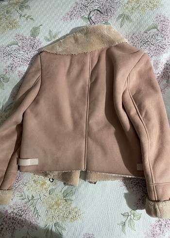 Bershka Bej Süet Kürk Detaylı toz pembe kadın ceket