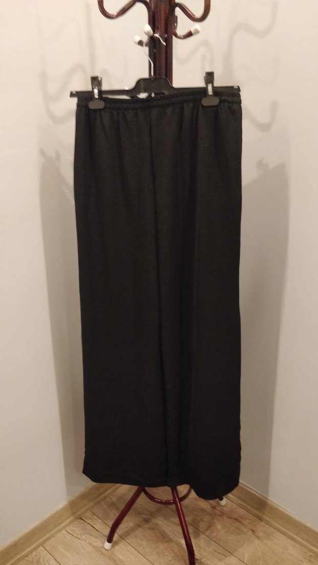 Kadın Siyah Salaş keten görünümlü kumaş Pantolon - Görsel 3