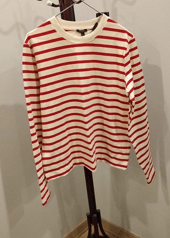 Kırmızı Çizgili Uzun Kollu Kadın Sweatshirt