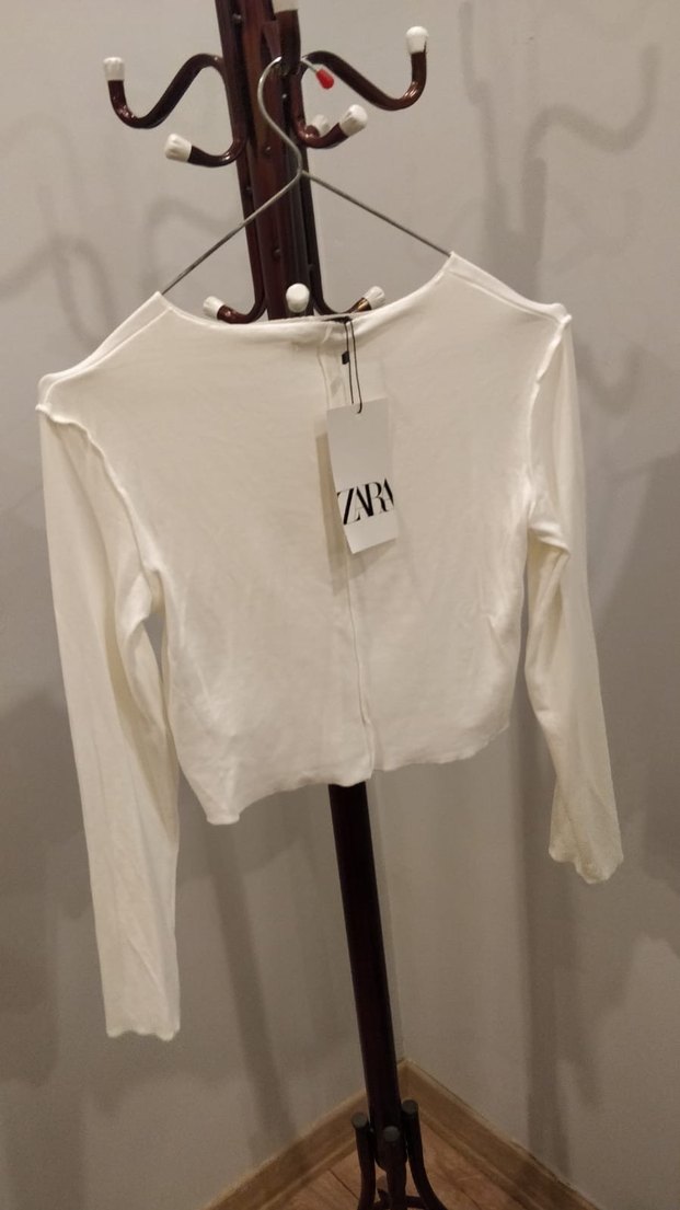 Zara ters dikişli beyaz Kadın krop Bluz - Görsel 2