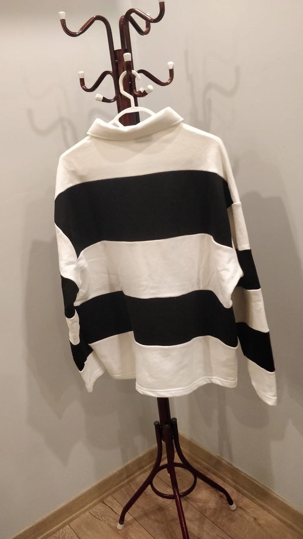 Erkek Siyah Beyaz oversize Çizgili şardonsuz sweat - Görsel 2