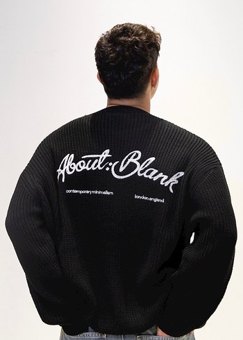 Siyah Örgü oversize Erkek kazak - Görsel 4