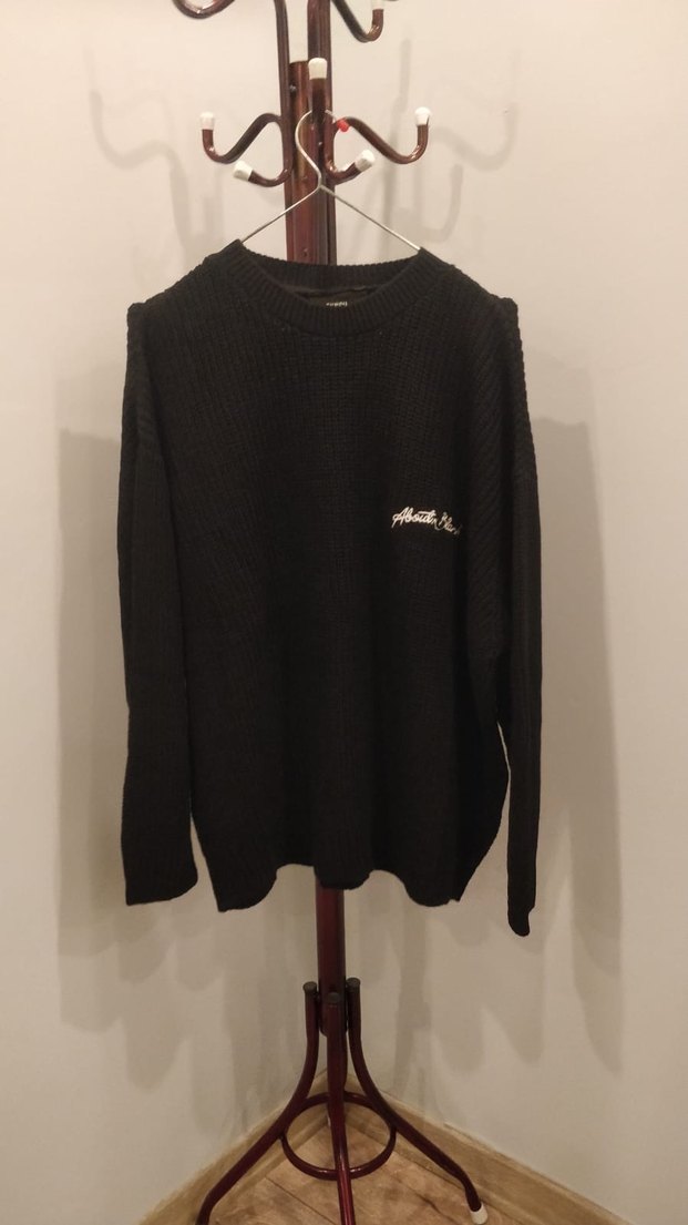 Siyah Örgü oversize Erkek kazak - Görsel 2