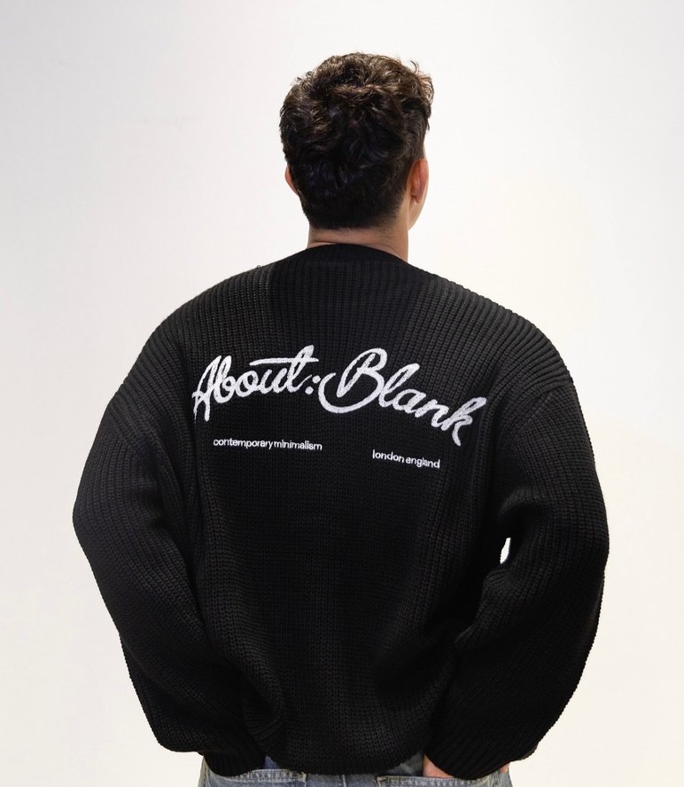 Siyah Örgü oversize Erkek kazak - Görsel 4